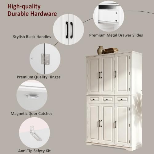 Ball & Cast 72" Kitchen Pantry Cabinet with Pull-Out Trays, White