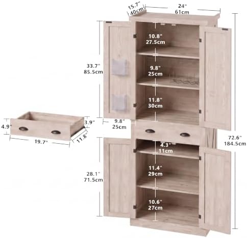 IRONCK Kitchen Pantry Storage Cabinet 72.6" H x 24" W, Rustic Maple