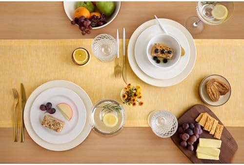 Solino Home 100% Pure Linen Table Runner Mustard Long, Athena 14 x 108 in