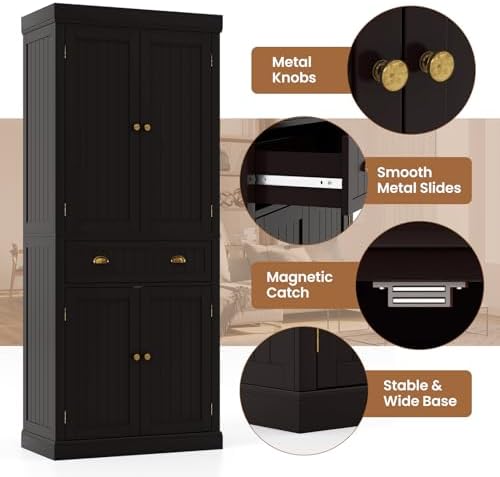 GIANTEX 72" Tall Kitchen Pantry Cabinet, Storage Cabinet with Drawer, Brown