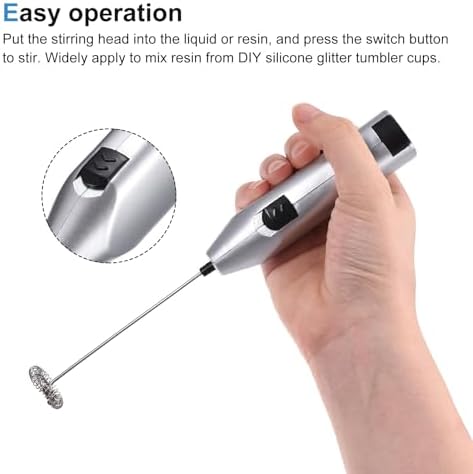 MECCANIXITY Electric Tumbler Stirrer, Handheld Mini Mixer Battery Operated Stirring Mixing Silver for DIY Glitter Tumbler Cup, Pack of 2