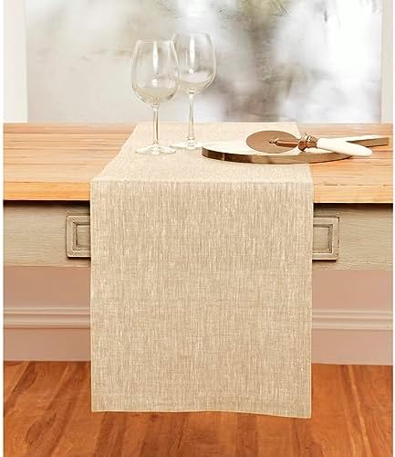 Solino Home 100% Pure Linen Table Runner Beige Woven, Athena 14 x 72 in