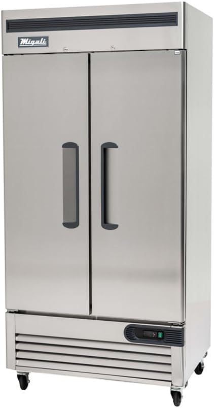 Migali C-2FB-35-HC Two Door Reach-In Freezer, 35 cu/ft Space Saving, Stainless Steel Interior and Exterior, Auto Defrost, Door Locks