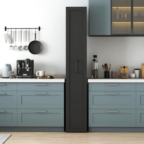 KEIKI Pull-Out Kitchen Pantry Storage Cabinet with Multi-Tier Shelf & Wheels, Spice Rack Next to Fridge, Freestanding Wood Cabinet Hutch Food Pantries Cupboard for Dining Room, Narrow Spaces