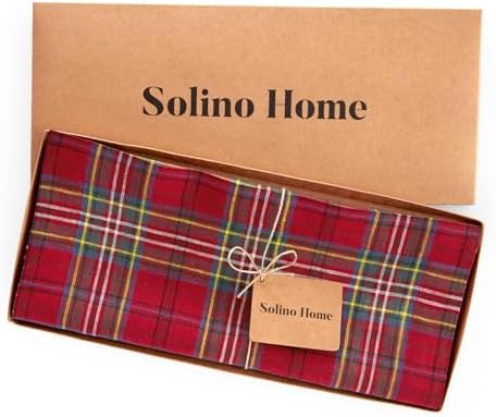 Solino Home 100% Linen Table Runner Red, Classic Tartan Plaid 14 x 108 in