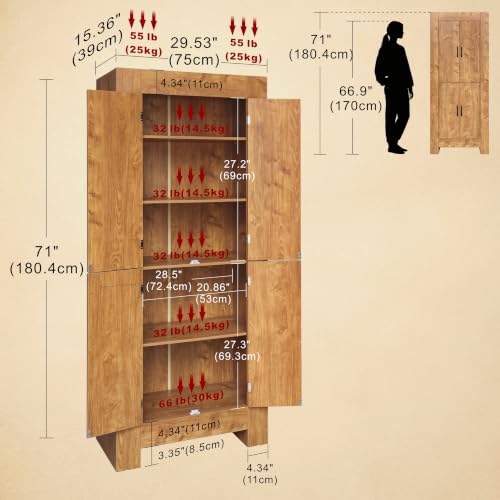 Thick Kitchen Pantry Cabinet, 71” Kitchen Cabinet Hutch