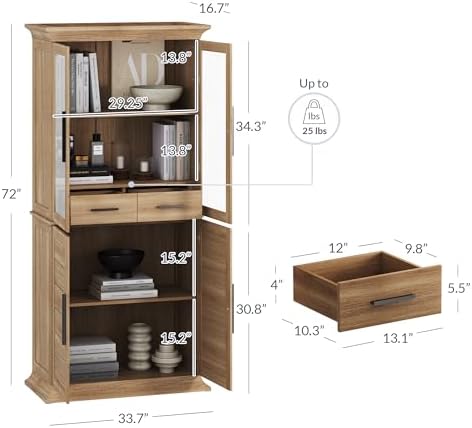 BELLEZE 72" Tall Kitchen Pantry Cabinet - Camel