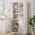 Tall Farmhouse Kitchen Pantry Cabinet, Wood Cabinet with 4 Doors & Adjustable Shelves, Sturdy Frame, Anti-Tip Design, Bookcase for Kitchen/Dining/Office, 70.45 Inches, White