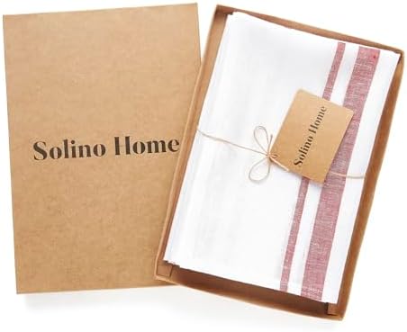 Solino Home 100% Pure Linen Napkins, 20 x 20 in, Burgundy Striped, Set of 4