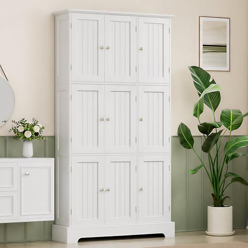 ChooChoo 63.2" Tall Bathroom Storage Cabinet with 9 Doors, Pantry Cabinet