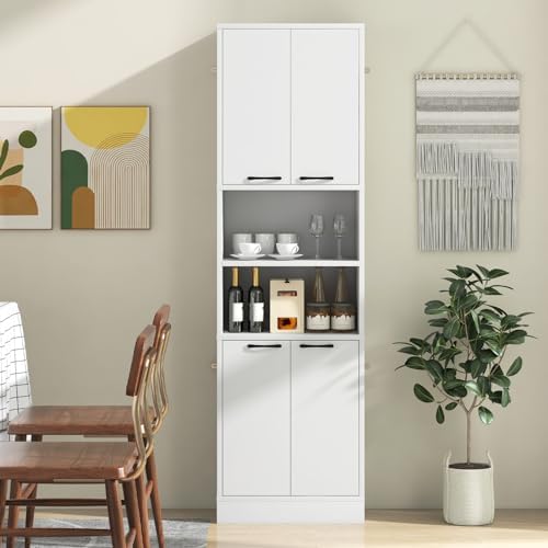 GIANTEX Kitchen Pantry Cabinet, 75” Tall Freestanding Cupboard with Doors & Shelves, Safety Hinges & Anti-Tipping Devices, Storage Sideboard for Dining Room, Living Room (White)