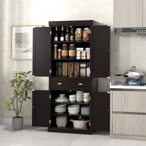 GIANTEX 72" Tall Kitchen Pantry Cabinet, Storage Cabinet with Drawer, Brown