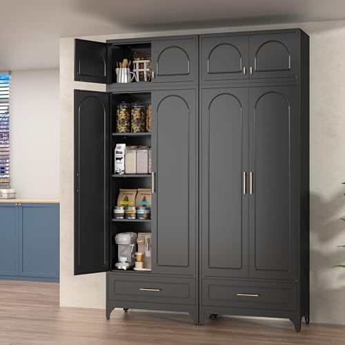 Polup Kitchen Pantry Cabinet, 90" Tall Metal Storage Cabinet with Drawer