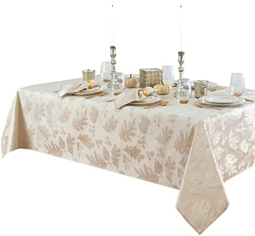 Newbridge Thanksgiving Damask Tablecloth Ivory Gold 52 x 70 Inch Rectangle