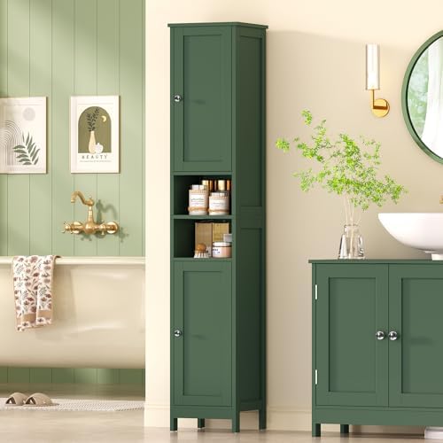 TEENFON 43" H Storage Cabinet with 4 Doors 67" Tall Bathroom Cabinet with Adjustable Shelves and Doors, Green