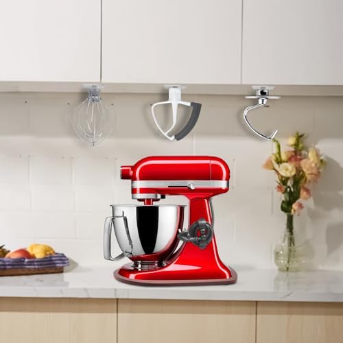 Sliding Mat for Kitchen aid 4.5-5 Qt Stand Mixer with 1Pc Cord Organizer and 3Pcs Attachment Holder for Kitchen Appliance Slider (4.5-5 Qt Bamboo and Attachment, Bright Brown)