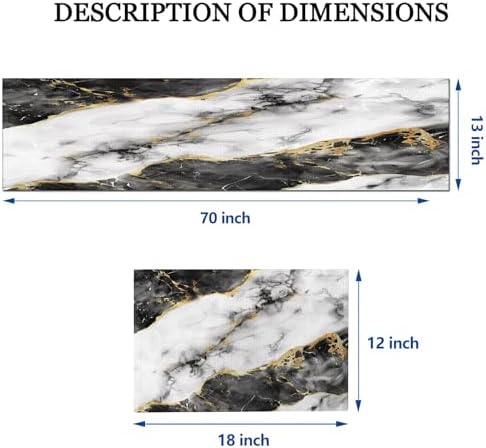 Mcalk Black Marble Table Runner and Placemats Set of 6, Marble Print Placemats, Modern Cloth Place Mats Indoor for Kitchen,Washable Linen Material for Dining Table
