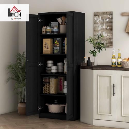 HOMCOM 63" Kitchen Pantry Cabinet with Doors and Adjustable Shelves, Black