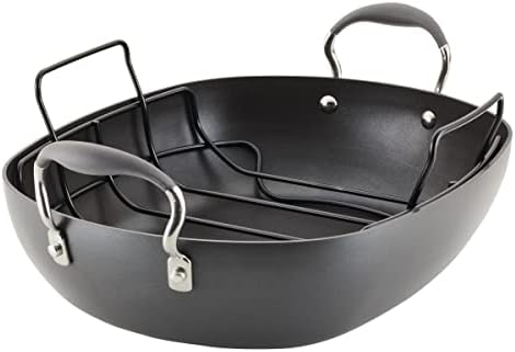 Anolon Advanced Hard Anodized Nonstick 2 Piece Roaster/Roasting Pan with Wire Rack, Oval, 16 Inch x 13 Inch, Dark Gray