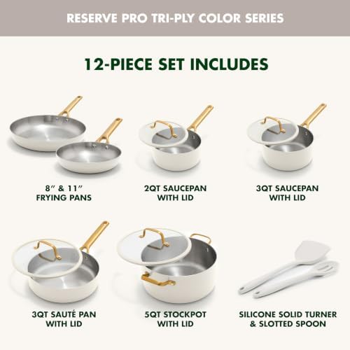 GreenPan Stainless Steel Tri-Ply Reserve 12 Piece Cookware Pots & Pans Set