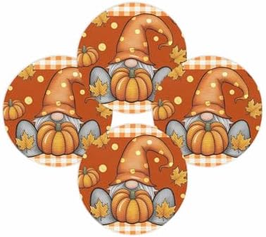 Fall Round Placemats Set of 4 Thanksgiving Pumpkin Gnome Place Mats Washable Woven Placemat Maple Leaf Orange Buffalo Plaid Circle Braided Table Mat for Kitchen Dining Holiday Party Fall Decor 15 Inch