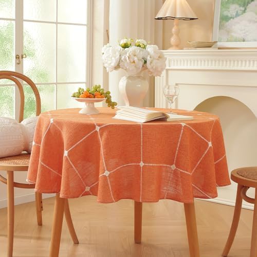 Zobesta Linen Burnt Orange Round Tablecloth 53 inch Circle Fall Table Cloth