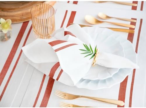 Solino Home 100% Linen Napkins, 20 x 20 in, Red and White Striped, Set of 4