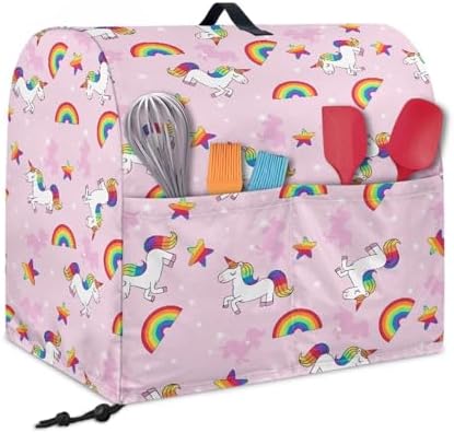 Cartoon Horse Rainbow Stand Mixer Cover Dust Protector Cover Compatible with 5-8 Quart Kitchen Aid Mixer Kitchen Decor Appliance Covers with 2 Pockets Pink
