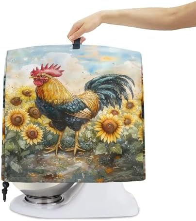 Rooster Sunflower Mixer Cover Kitchen Aid Stand Mixer Dust Proof Covers with Handle and Front Pockets Kitchen Aid Mixer Cover for 4.5-5 Qt Mixer,Coffee Maker Toaster Machine Dust Cover