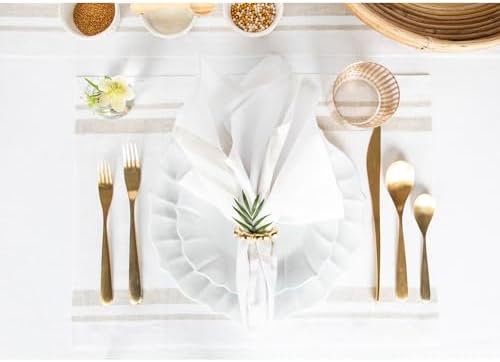 Solino Home 100% Pure Linen Napkins, 20 x 20 in, Natural Striped, Set of 4
