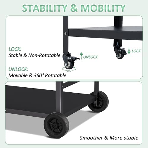 Spurgehom Outdoor Grill Cart, Pizza Oven Stand Table with Wheels