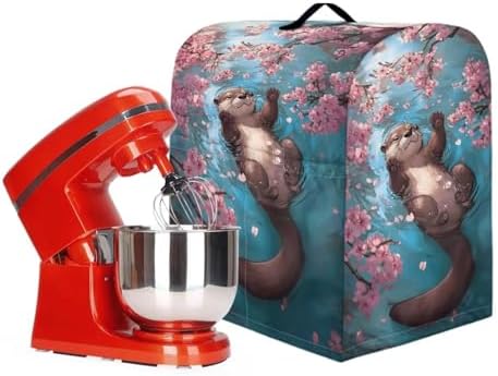 Funny Cartoon Otter Stand Mixer Cover Kitchen Dust Cover for 4.5-5 Quart Stand Mixer Lightweight Mixer Cover with Top Handle and Pockets for Extra Accessories