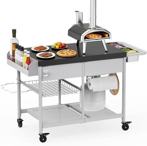 Pizza Oven Table, Grill Cart Table for Blackstone Griddle Pit Boss Portable Grill Tabletop Smoker Outdoor Pizza Oven Stand Fits Ninja, Cuisinart, Gozney, Outside Cooking BBQ Prep Table Station