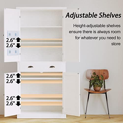 IRONCK Kitchen Pantry Storage Cabinet, 72.6" H Cupboard, White