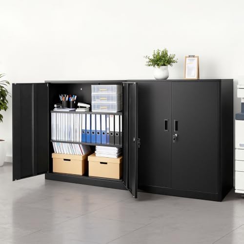 VEVOR Metal Storage Cabinet 41.7 in Lockable Steel Garage Cabinet Black