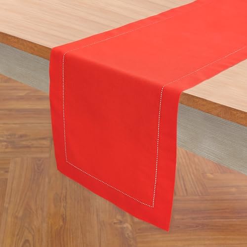 Solino Home Cotton Linen Dining Table Runner Poppy Red Woven, 14 x 90 in