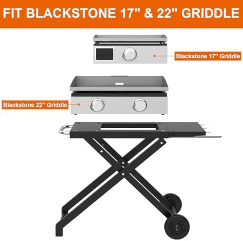 Griddle Stand for Blackstone 22 17 Inch Tabletop Grill, Heavy-Duty Foldable Griddle Table with Wheels, Griddle Trolley Dining Table Cart, Grill Replacement Part for Outdoor Camping BBQ Tailgating