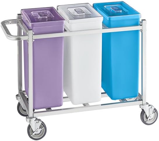 Mobile Triple Ingredient Storage Bin, 30 Gallon Capacity, White/Blue/Purple, with Cart and Clear Lids, Rectangle Shape, Polyethylene Construction