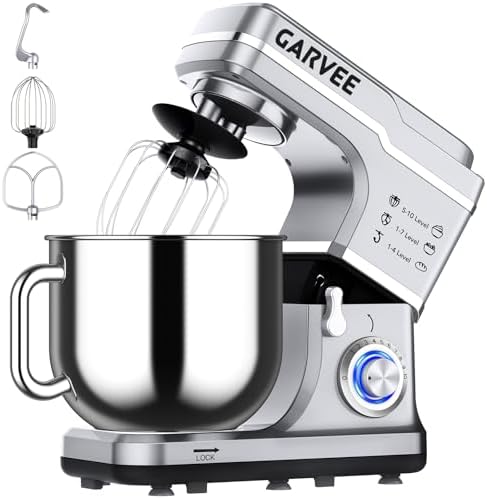 Stand Mixer, 7.5 Qt Stand Food Mixer 10 Speeds, Tilt-Head 3-IN-1 Kitchen Electric Mixer with Stainless Steel Bowl, Whisk, Dough Hook, Flat Beater, Countertop Household Stand Mixer,Silver