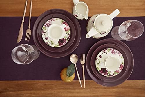 Solino Home 100% Pure Linen Table Runner Burgundy Long, Athena 14 x 132 in