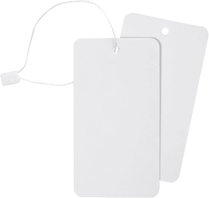 Juvale 500-Pack Hang Tags with String & Fasteners - 2 x 3.5 in White Cardstock - Blank Writable Tags for Clothing & Merchandise - for Retail Labeling & Gift Bags