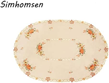 Simhomsen Embroidered Fall Autumn Harvest Pumpkins Tablecloth for Thanksgiving (Oval 57×84 inches)