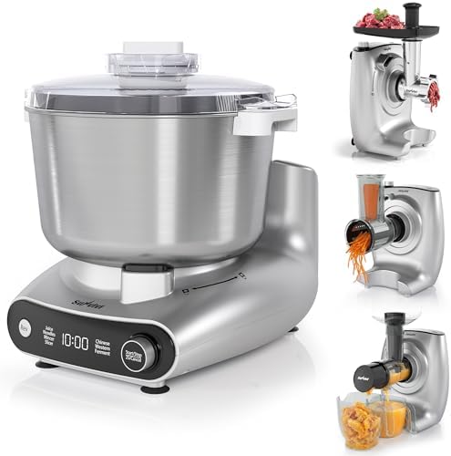 Sunvivi 4-in-1 Multifunctional Stand Mixer, Electric Dough Mixer with 5.3 Quart Stainless Steel Bowl, Electric Stand Mixer for Baking & Home Cooking, with Meat Grinder, Juice Blender & Salad Maker