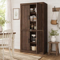 Garvee Tall Farmhouse Pantry Cabinet with Adjustable Shelves, 70.4" Kitchen Storage Cupboard with 4 Doors, Freestanding Microwave Stand and Food Organizer, Dining Area, Rustic Brown
