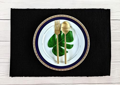 100% Cotton Ribbed Placemats - Set of 4-13 x 19 Inches - Black - Everyday Cloth Table Mats - Thick Construction, Washable & Reusable Cloth Place Mats - by AVKA Studio