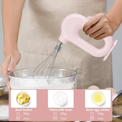 Cyrank Cordless Hand Mixer, Handheld Mixer Electric Hand Mixer 4 Speed Electric Handheld Mini Egg Beater USB Charing 1500mah(Pink)