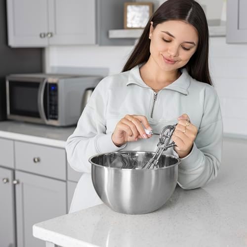 Fox Run Stainless Steel Manual Hand Mixer, White Retro Style Egg Beater