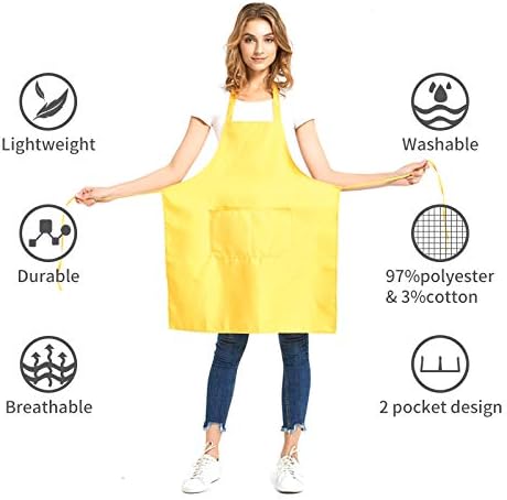 DUSKCOVE 8 Pack Bib Aprons Bulk - Unisex White Commercial Apron with 2 Pockets for Kitchen Crafting BBQ Drawing Cooking