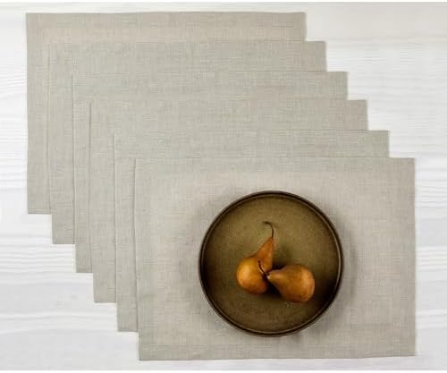 Solino Home 100% Pure Linen Placemats Natural, Fete 14 x 19 in, Set of 6