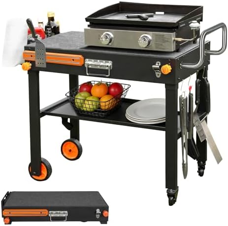 Folding Grill Table for Blackstone 17" & 22" Griddle, Portable Grill Cart